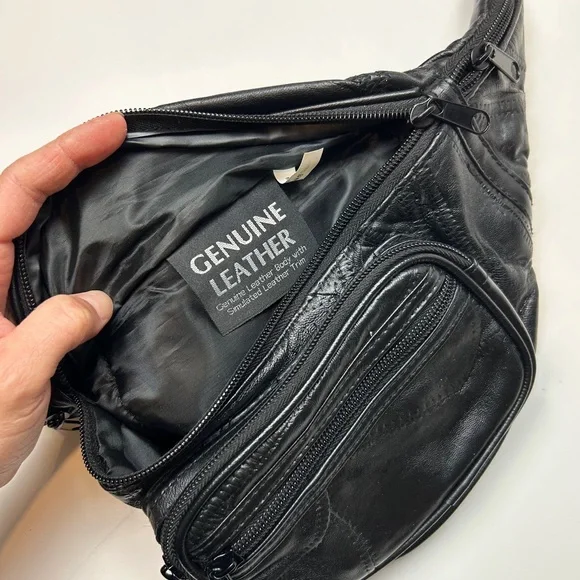 Genuine Leather Vintage Black Fanny Pack - Picture 4 of 6